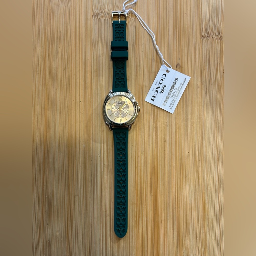 Coach Boyfriend Watch With 34mm Golden Face & Green Rubber Strap - Picture 8 of 12